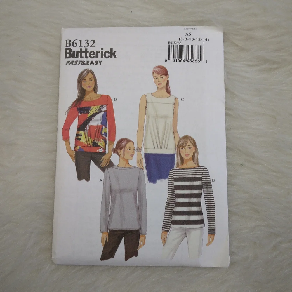 BUTTERICK B6132 SZ 6-14 MISSES Close Fitting Pullover Top In 4 Variations
